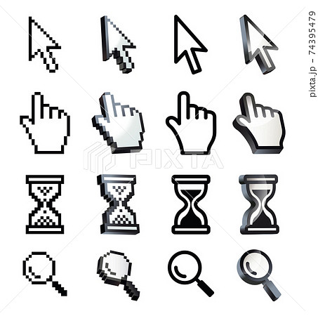 Cursor. Hand, arrow, hourglass, magnifying 74395479