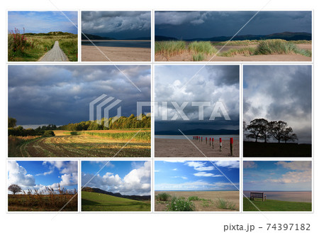 Beautiful collage of different sunny summer autumn pictures of British landscapes Beautiful collage of different sunny summer autumn pictures of British landscapes 74397182