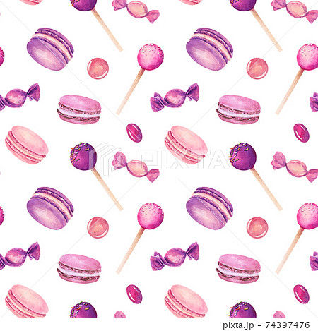 Seamless pattern with watercolor colorful macaroons isolated on white background. Seamless pattern with watercolor colorful macaroons isolated on white background. 74397476