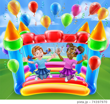 Bouncy House Castle Jumping Girls Kids Cartoon Bouncy House Castle Jumping Girls Kids Cartoon 74397970