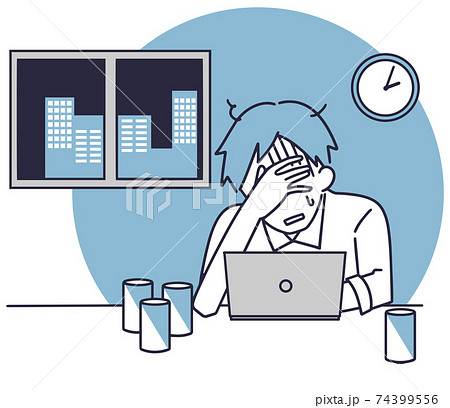 ブラック企業に勤める男性　シンプルイラスト 74399556