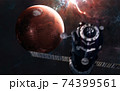 Mars. Inhabited red planet of solar system. The space station is blurred in motion. 3D render 74399561