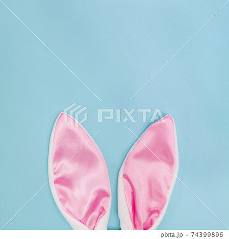 Decorative pink bunny ears on blue background. Decorative pink bunny ears on blue background. 74399896