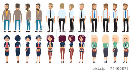 Stylish businesspeople wearing office suits. Businesswomen and businessmen with style office cloth 74400875