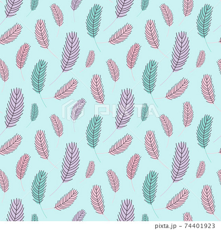 Bird feathers seamless pattern. Easter pattern with chicken feathers. Vector flat illustration. Design for textiles, packaging, wrappers, greeting cards, paper, printing. Bird feathers seamless pattern. Easter pattern with chicken feathers. Vector flat illustration. Design for textiles, packaging, wrappers, greeting cards, paper, printing. 74401923