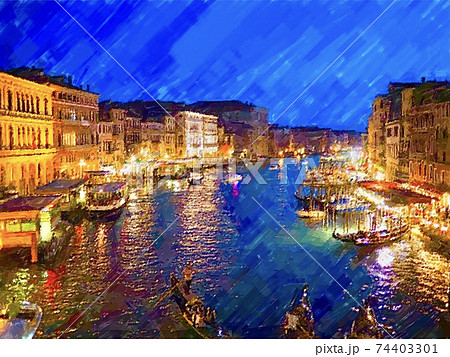 イタリア ヴェネツィアの夜景のイラスト素材