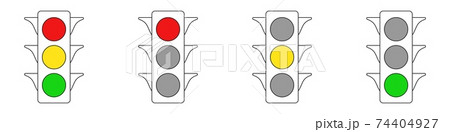 Traffic lights with control signal. Regulation illuminated with red stop color yellow attention and green drove black off creative semaphore. Traffic lights with control signal. Regulation illuminated with red stop color yellow attention and green drove black off creative semaphore. 74404927