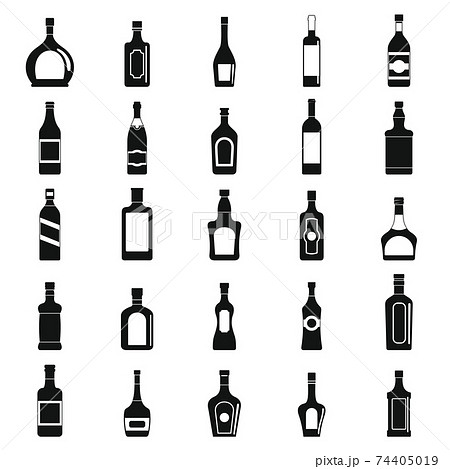 Alcohol bottles. Set of black icons 74405019