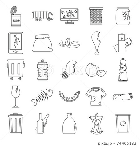 Garbage set icons, outline style Garbage set icons, outline style 74405132