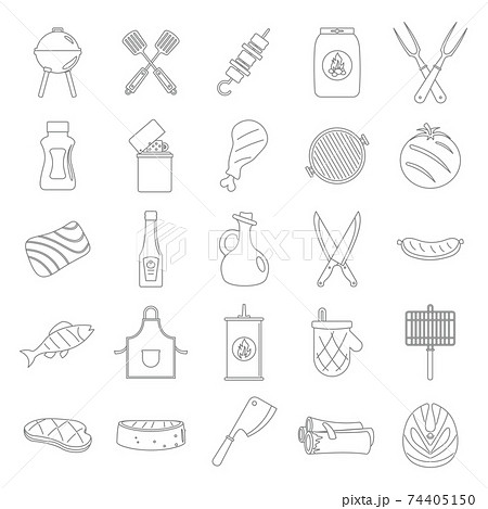 Bbq grill black thin line decorative icons set with barbeque and cooking utensil isolated vector illustration in line style 74405150