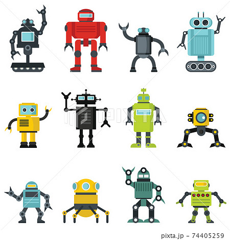Robots set in cartoon flat design 74405259