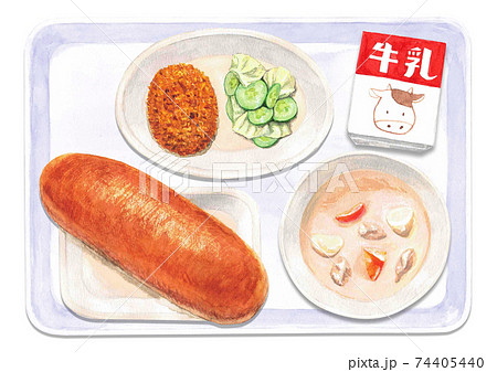 コッペパン給食 水彩イラスト のイラスト素材