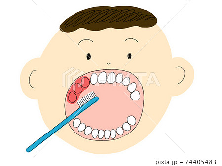 歯みがきのイラスト 右上の歯を磨くのイラスト素材