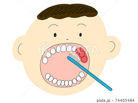 歯みがきのイラスト 左上の歯を磨くのイラスト素材