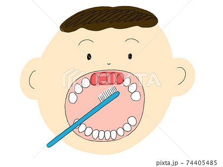 歯みがきのイラスト 上の歯を磨くのイラスト素材