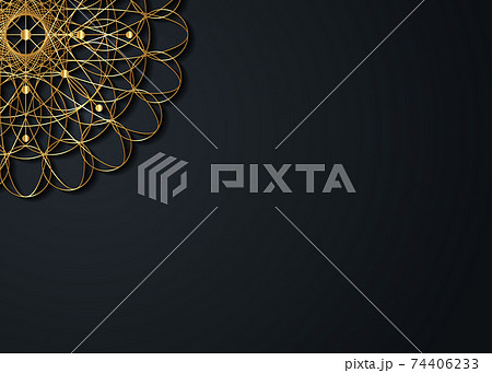 Gold vintage greeting card on black background. Luxury ornament template. Great for invitation, flyer, menu, brochure, postcard with copy space wallpaper, decoration, any desired idea. Orient style 74406233