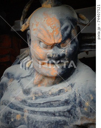 奈良・法隆寺の金剛力士像のクローズアップ（吽形像） 74407521