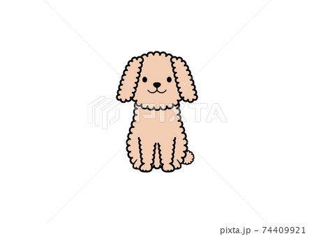 正面を向いて座るふわふわ犬のイラスト カラー2 のイラスト素材