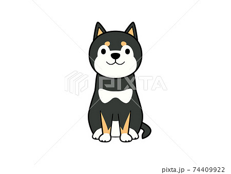 正面を向いて座る立ち耳犬のイラスト カラー2 のイラスト素材