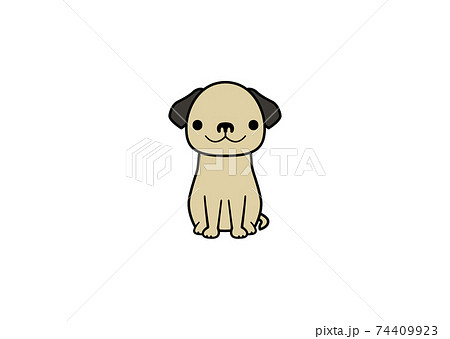 正面を向いて座る垂れ耳犬のイラスト カラー2 のイラスト素材