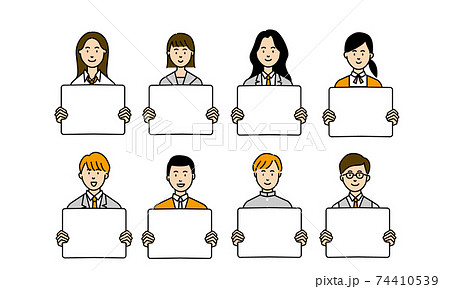 ボードを持ちそれぞれの意見を主張する制服の中高生イラストアイコン ボードを持ちそれぞれの意見を主張する制服の中高生イラストアイコン 74410539