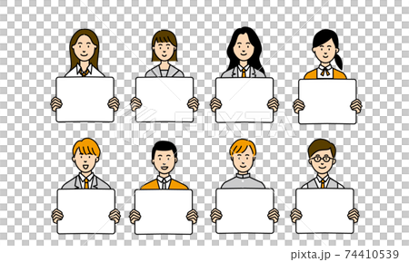 ボードを持ちそれぞれの意見を主張する制服の中高生イラストアイコン ボードを持ちそれぞれの意見を主張する制服の中高生イラストアイコン 74410539