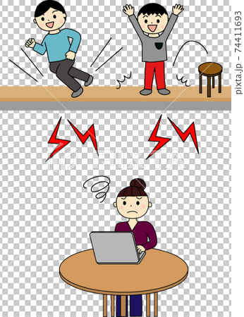 マンション騒音問題 上の階の子供 のイラスト素材