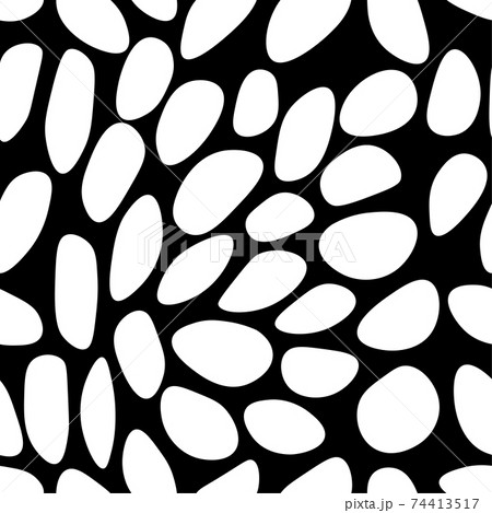Abstract seamless pattern with white circles on black background. Animal print. Decorative vector stock illustration for posters, card, postcard, fabric, textile. 74413517