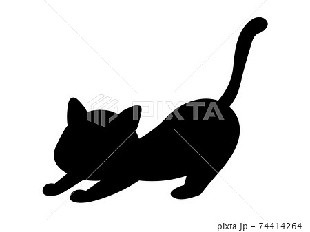 伸びをする猫のシルエットイラストのイラスト素材