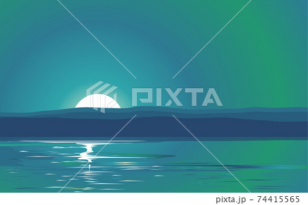 colorful sky in the moon night at the lagoon colorful sky in the moon night at the lagoon 74415565