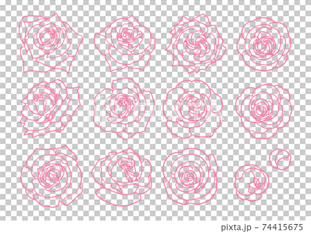 [手繪矢量插圖素材]玫瑰線條藝術集（無繪畫） 74415675