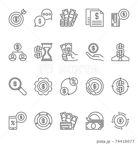 Vector set of Dollar Money outline icons or symbols 74416077