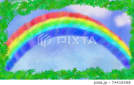 可愛い虹と森の枠のイラスト素材