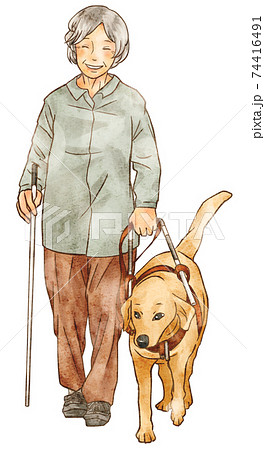 盲導犬と白杖を持つ障碍者のイラスト素材