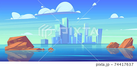 Landscape with water and city on skyline Landscape with water and city on skyline 74417637