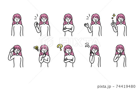 若い女性の上半身 表情のバリエーション セット 若い女性の上半身 表情のバリエーション セット 74419480