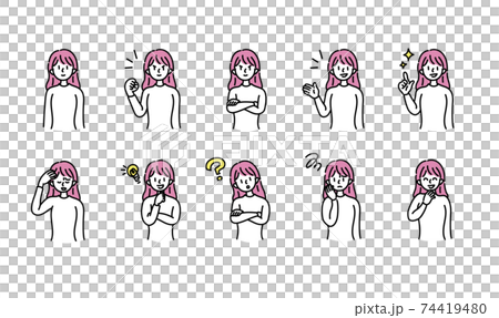若い女性の上半身 表情のバリエーション セット 若い女性の上半身 表情のバリエーション セット 74419480