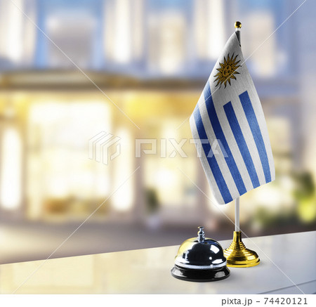 Uruguay flag on the reception desk in the lobby of the hotel 74420121