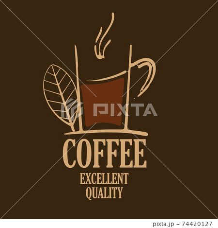 Vector logo with a drawn coffee cup on a dark background 74420127
