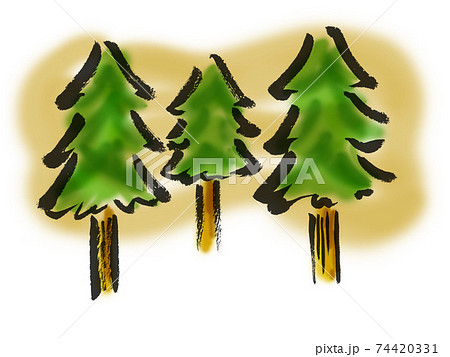 木が三本の手描きイラスト スギ花粉イメージのイラスト素材