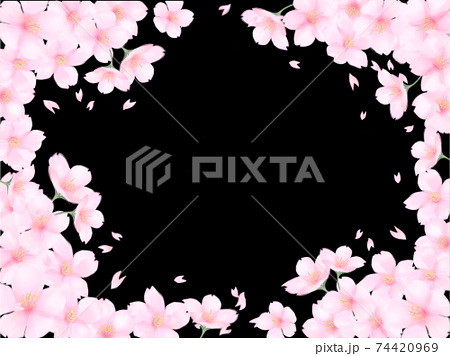 夜空に映える淡いピンク色の桜のフレームのイラスト素材のイラスト素材