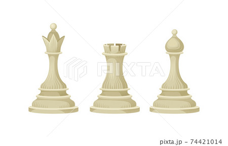 White Chess Piece or Chessman with Queen and Rook Vector Set 74421014