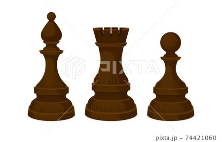 Black Chess Piece or Chessman with Pawn and Rook Vector Set 74421060