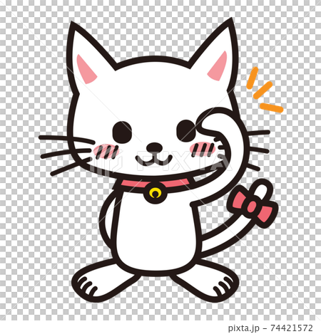 こっちを向いて敬礼している白猫のイラスト素材