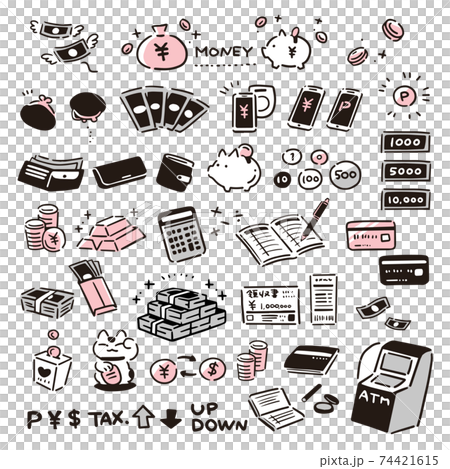 Simple hand drawn money icon set (pink) 74421615