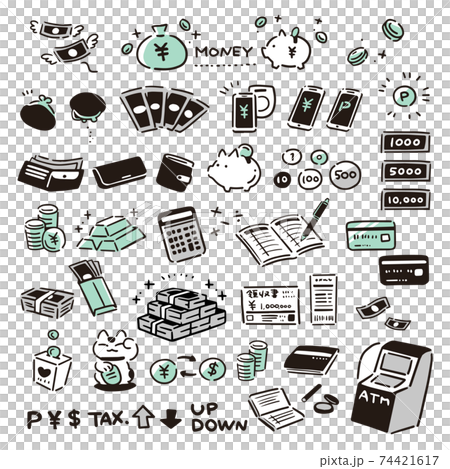 Simple hand drawn money icon set (green) 74421617