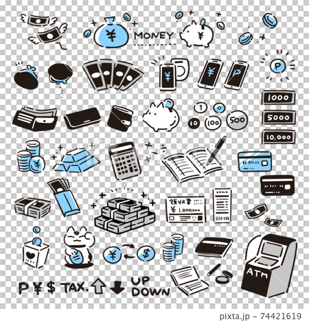 シンプルな手描きのお金アイコンセット(ブルー) 74421619