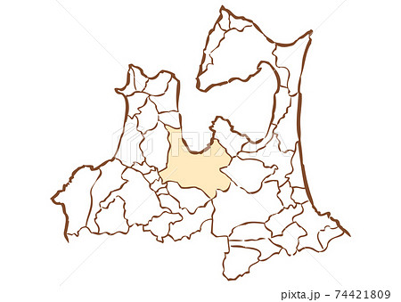 青森県 青森市 都道府県別 行政区域マップのイラスト素材