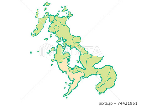 長崎県 長崎市 都道府県別 行政区域マップのイラスト素材