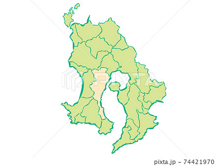 鹿児島県 鹿児島市 都道府県別 行政区域マップのイラスト素材